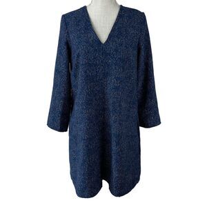 Gap Swing Shift Dress Womens Size S Blue Dots Print‎ V Neck 3/4 Sleeve Oversized